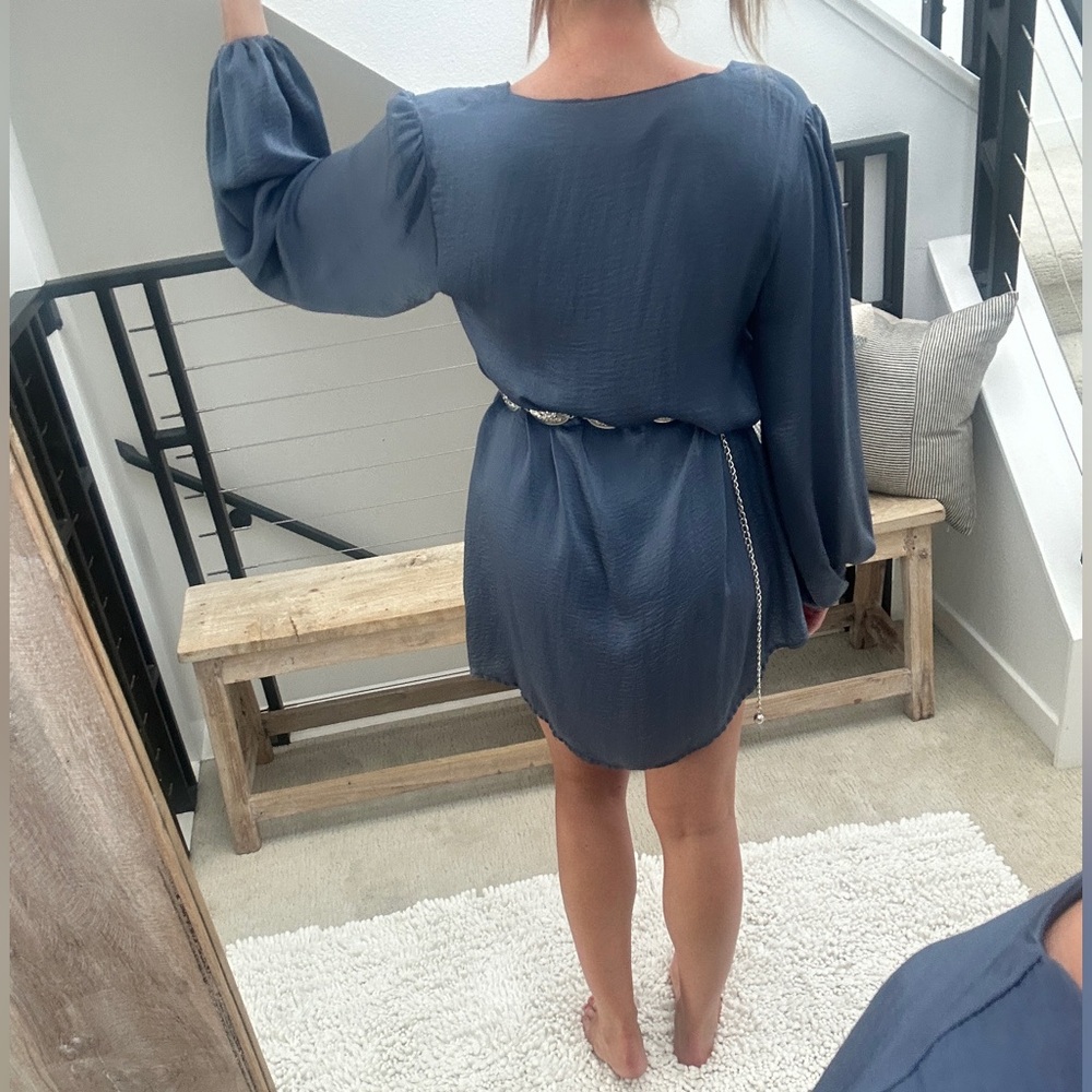 Sage & Paige Passion Fusion Blue Long Sleeve Loose Fit Mini Dress | Size M - Picture 3 of 12